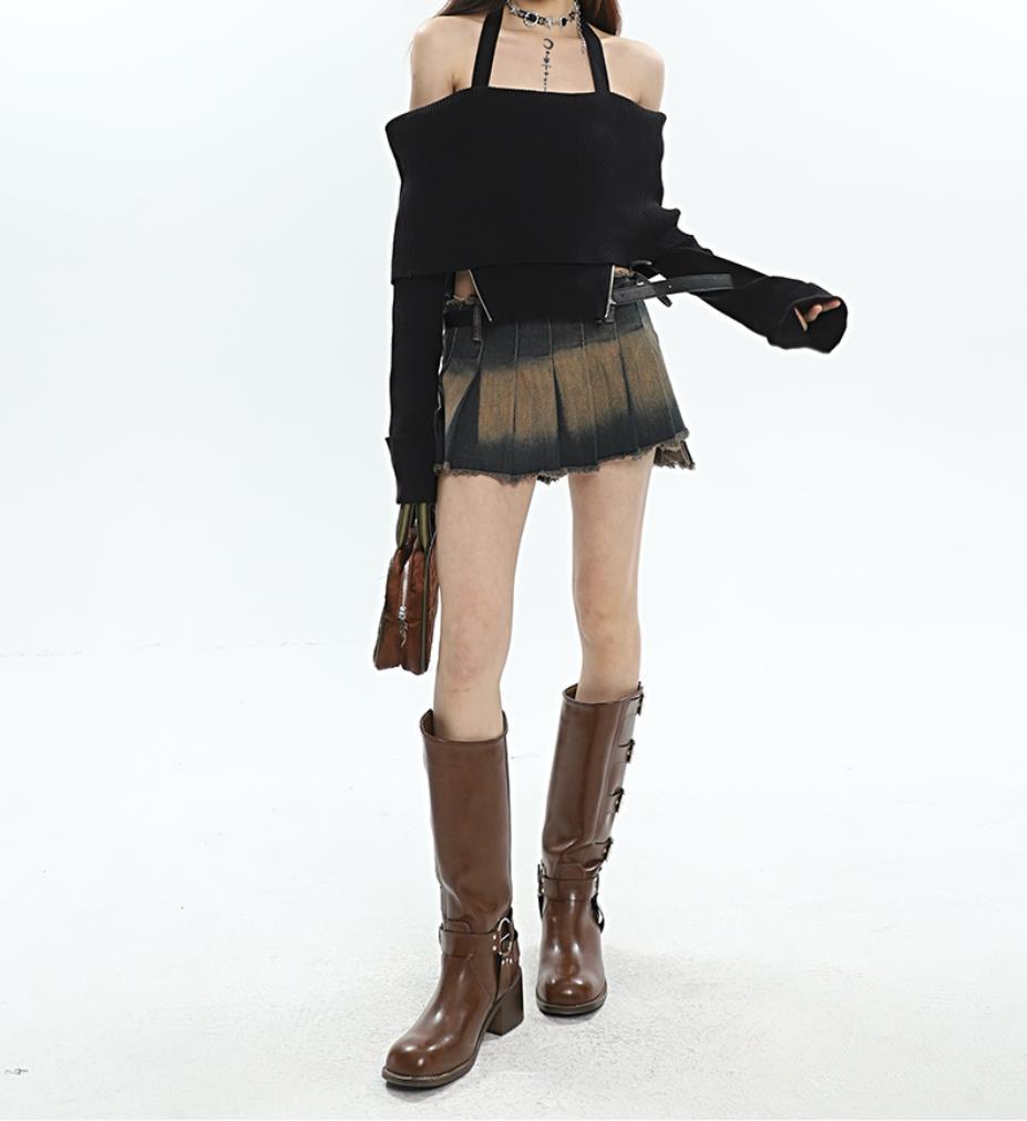 Y2K Tie At Side Distressed Mini Skirt -- YKIIY  CLOTHING