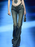 Y2K Zipper Rivet Gradient Flared Jeans -- YKIIY  CLOTHING