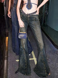 Y2K Zipper Rivet Gradient Flared Jeans -- YKIIY  CLOTHING
