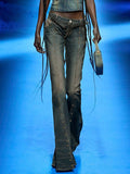 Y2K Zipper Rivet Gradient Flared Jeans -- YKIIY  CLOTHING